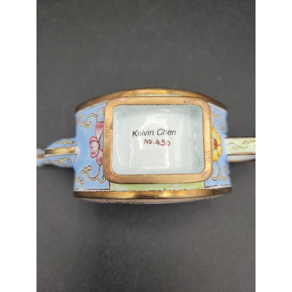 Kelvin Chen Miniature Enamel Heart-shaped Teapot #450 Yellow and Pink Flowers - Picture 7 of 8